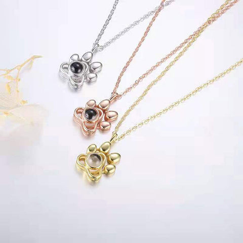 100 Languages I Love You Love Dog Pet Claw Paw Romantic Memory Projection Necklace for Girl Friend Women Wedding Gift