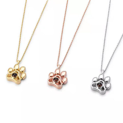 100 Languages I Love You Love Dog Pet Claw Paw Romantic Memory Projection Necklace for Girl Friend Women Wedding Gift
