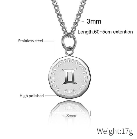 12 Zodiac Signs Constellations Pendant Necklace For Women Men Birthday Gift Stainless Steel Jewelry Virgo Cancer Aries Gemini