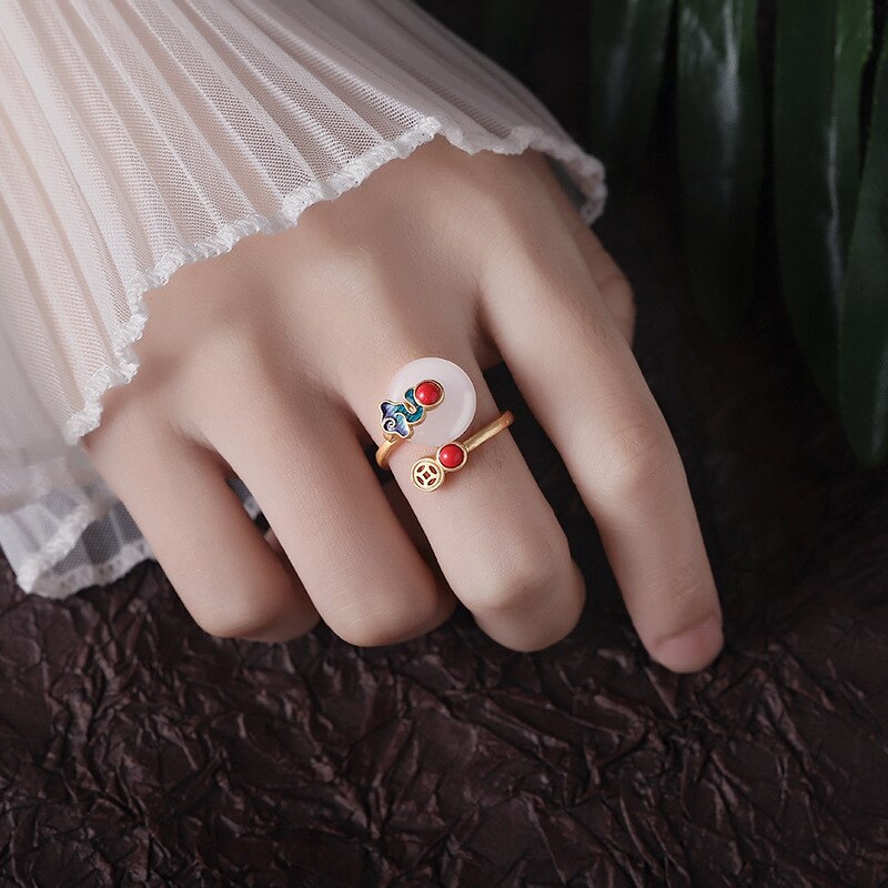 2023 New Auspicious Cloud Rings for Women Retro Ethnic Style Hetian Jade Earrings Tail Ring Fashion Necklace Bracelet jewelry