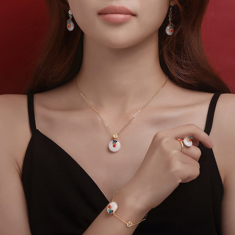 2023 New Auspicious Cloud Rings for Women Retro Ethnic Style Hetian Jade Earrings Tail Ring Fashion Necklace Bracelet jewelry