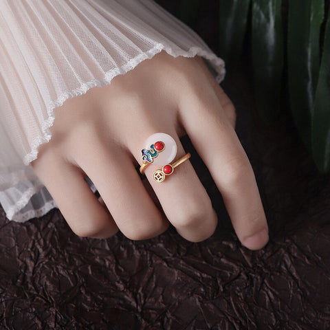2023 New Auspicious Cloud Rings for Women Retro Ethnic Style Hetian Jade Earrings Tail Ring Fashion Necklace Bracelet jewelry