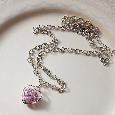 Fashion Trend Unique Design Elegant Delicate Pink Love Zircon Clavicle Necklace Women Charms Female Jewelry Party Gift