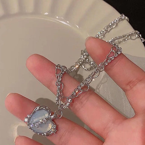 Fashion Trend Unique Design Elegant Delicate Pink Love Zircon Clavicle Necklace Women Charms Female Jewelry Party Gift