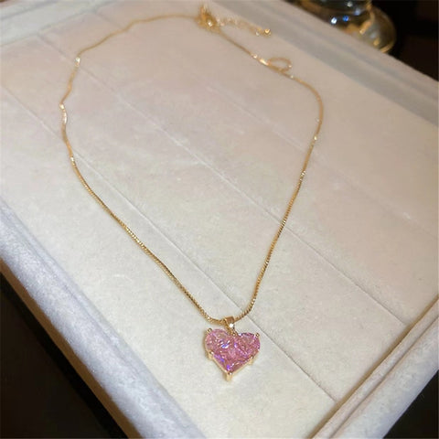Fashion Trend Unique Design Elegant Delicate Pink Love Zircon Clavicle Necklace Women Charms Female Jewelry Party Gift