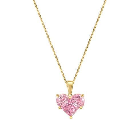 Fashion Trend Unique Design Elegant Delicate Pink Love Zircon Clavicle Necklace Women Charms Female Jewelry Party Gift