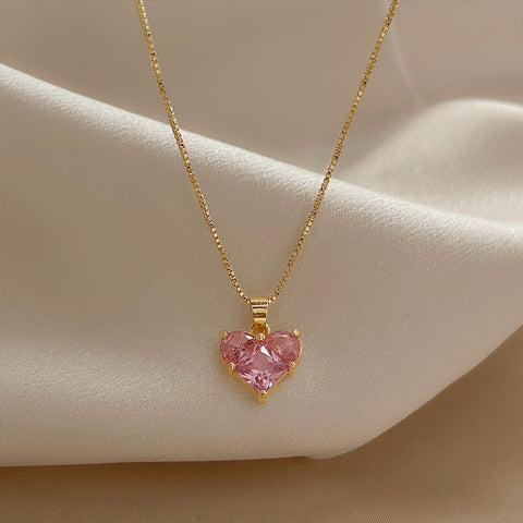 Fashion Trend Unique Design Elegant Delicate Pink Love Zircon Clavicle Necklace Women Charms Female Jewelry Party Gift