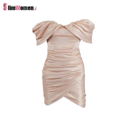 2023 Sexy Women Corset Dress Bodycon Satin Off Shoulder Mini Elegant Dress Slim Stretch Ruched Red Robes Club Party Dress Vestid