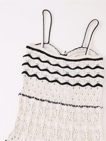 2023 Summer New Dress Women's Beach Style Knitted Slim Fit Slim Strap Long Dresses Color Knitted Hollow Elegant Tight Vestidos