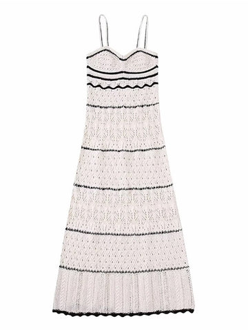 2023 Summer New Dress Women's Beach Style Knitted Slim Fit Slim Strap Long Dresses Color Knitted Hollow Elegant Tight Vestidos