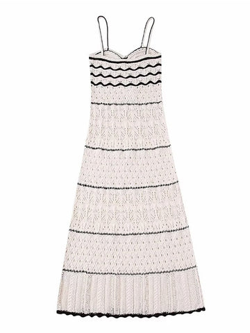 2023 Summer New Dress Women's Beach Style Knitted Slim Fit Slim Strap Long Dresses Color Knitted Hollow Elegant Tight Vestidos
