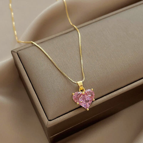 Vintage Double Sided Heart Pendant Necklace For Women Girl Clavicle Chain Choker New Fashion Trendy Jewelry Gift Party