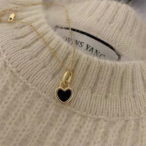 Vintage Double Sided Heart Pendant Necklace For Women Girl Clavicle Chain Choker New Fashion Trendy Jewelry Gift Party