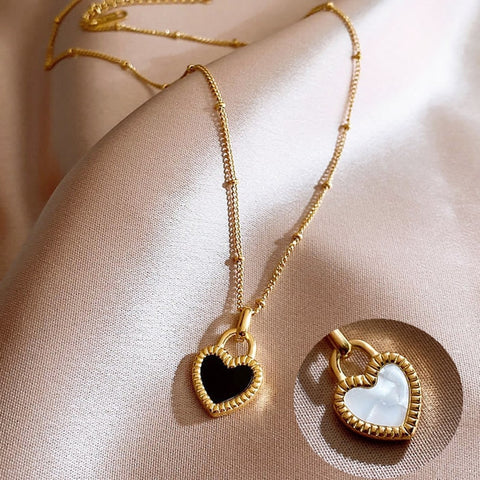 Vintage Double Sided Heart Pendant Necklace For Women Girl Clavicle Chain Choker New Fashion Trendy Jewelry Gift Party