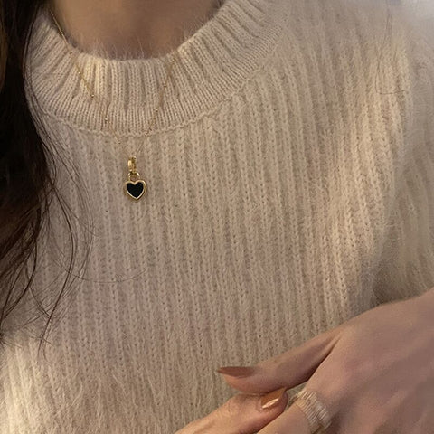Vintage Double Sided Heart Pendant Necklace For Women Girl Clavicle Chain Choker New Fashion Trendy Jewelry Gift Party