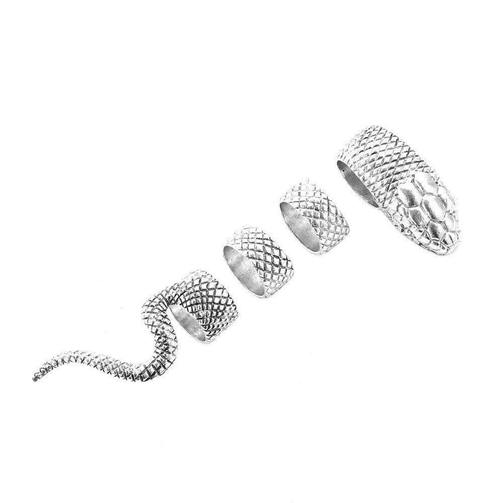 4 Pcs One Size Snake Rings Set for Women Men Antique Silver Color Gothic Ring Creative All-Match Jewelry Wholesale