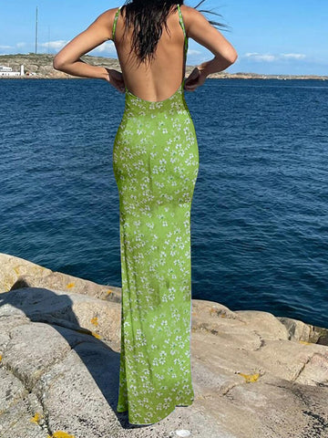 Ainifier Cutout Backless Sexy Sleeveless Split Cocktail Dress Bodycon Spaghetti Strap Women's Clothing 2023 Long Dresses Party