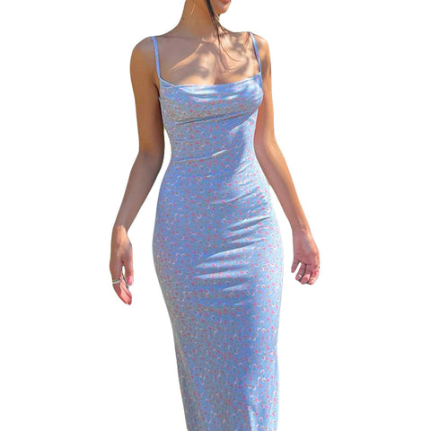 Ainifier Cutout Backless Sexy Sleeveless Split Cocktail Dress Bodycon Spaghetti Strap Women's Clothing 2023 Long Dresses Party
