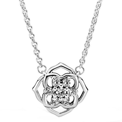 Authentic 925 Sterling Silver Moments Rose Petals Collier With Crystal Necklace For Women Bead Charm Diy Fashion Jewelry
