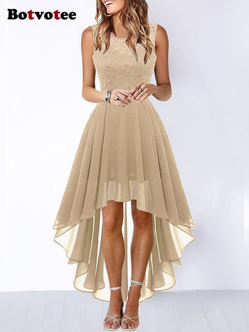 Botvotee Wedding Dresses for Women Lace Bowknot Elegant Irregular Length Dress Sleeveless Dress Bridesmaid Cocktail Party Dress