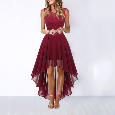 Botvotee Wedding Dresses for Women Lace Bowknot Elegant Irregular Length Dress Sleeveless Dress Bridesmaid Cocktail Party Dress