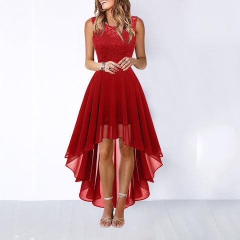Botvotee Wedding Dresses for Women Lace Bowknot Elegant Irregular Length Dress Sleeveless Dress Bridesmaid Cocktail Party Dress