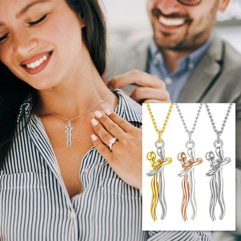 Charm Couple Hugging Pendant Necklace Lovers Together Forever Metal Plating Love Style Necklace Jewelry Gift for Wife Girls Mum
