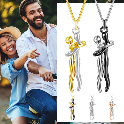 Charm Couple Hugging Pendant Necklace Lovers Together Forever Metal Plating Love Style Necklace Jewelry Gift for Wife Girls Mum