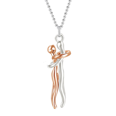 Charm Couple Hugging Pendant Necklace Lovers Together Forever Metal Plating Love Style Necklace Jewelry Gift for Wife Girls Mum