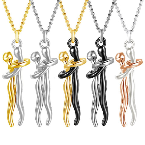 Charm Couple Hugging Pendant Necklace Lovers Together Forever Metal Plating Love Style Necklace Jewelry Gift for Wife Girls Mum