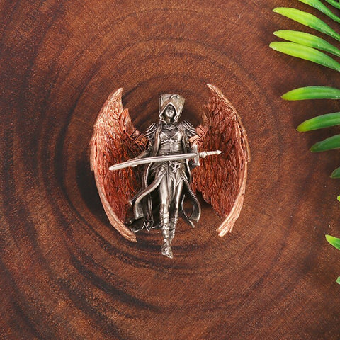 Classic Mythical Character Scarlet Wings Holy Sword Archangel Michael Pendant Necklace for Men Ladies Daily Cycling Wear Jewelry