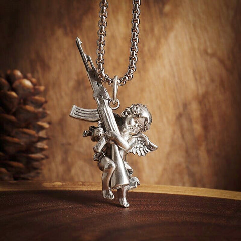 Classic Mythical Character Scarlet Wings Holy Sword Archangel Michael Pendant Necklace for Men Ladies Daily Cycling Wear Jewelry