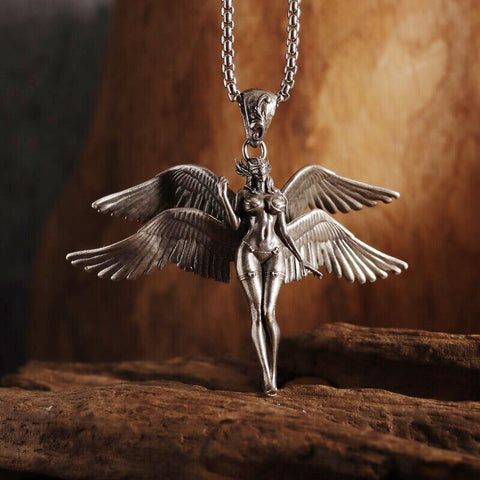 Classic Mythical Character Scarlet Wings Holy Sword Archangel Michael Pendant Necklace for Men Ladies Daily Cycling Wear Jewelry
