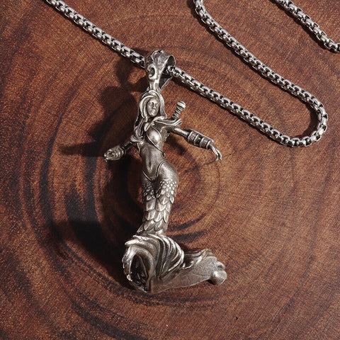 Classic Mythical Character Scarlet Wings Holy Sword Archangel Michael Pendant Necklace for Men Ladies Daily Cycling Wear Jewelry