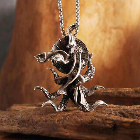 Classic Mythical Character Scarlet Wings Holy Sword Archangel Michael Pendant Necklace for Men Ladies Daily Cycling Wear Jewelry