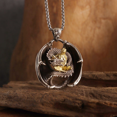 Classic Mythical Character Scarlet Wings Holy Sword Archangel Michael Pendant Necklace for Men Ladies Daily Cycling Wear Jewelry