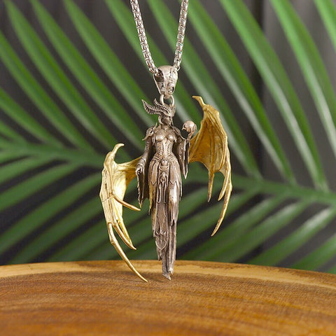 Classic Mythical Character Scarlet Wings Holy Sword Archangel Michael Pendant Necklace for Men Ladies Daily Cycling Wear Jewelry