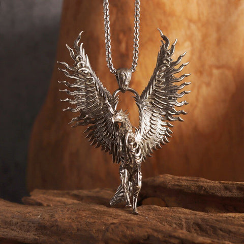 Classic Mythical Character Scarlet Wings Holy Sword Archangel Michael Pendant Necklace for Men Ladies Daily Cycling Wear Jewelry
