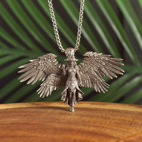 Classic Mythical Character Scarlet Wings Holy Sword Archangel Michael Pendant Necklace for Men Ladies Daily Cycling Wear Jewelry