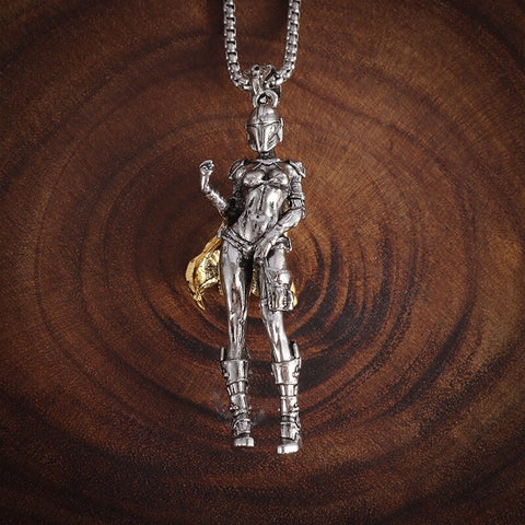 Classic Mythical Character Scarlet Wings Holy Sword Archangel Michael Pendant Necklace for Men Ladies Daily Cycling Wear Jewelry