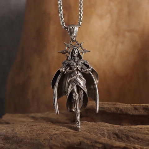 Classic Mythical Character Scarlet Wings Holy Sword Archangel Michael Pendant Necklace for Men Ladies Daily Cycling Wear Jewelry
