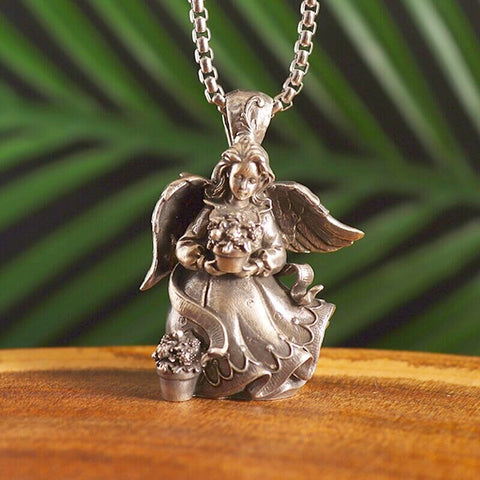 Classic Mythical Character Scarlet Wings Holy Sword Archangel Michael Pendant Necklace for Men Ladies Daily Cycling Wear Jewelry