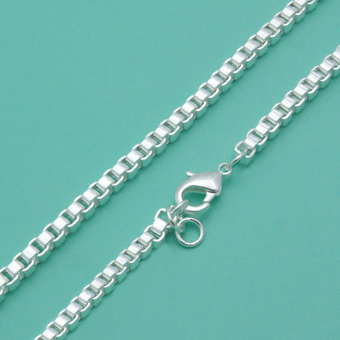 Classic Really 100% 925 Sterling Silver Box Chain Necklace Fashion Men &amp; Women 3mm 18-26 inch Choker Hip-hop Punk  Jewelry