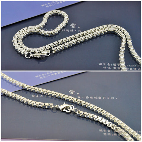 Classic Really 100% 925 Sterling Silver Box Chain Necklace Fashion Men &amp; Women 3mm 18-26 inch Choker Hip-hop Punk  Jewelry