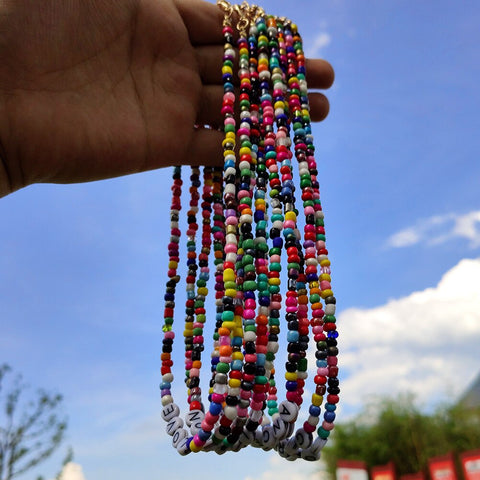 Colorful Beads Initial Choker for Women Trendy LUCKY Kiss ANGEL MOON LOVE Letter Boho Accessories