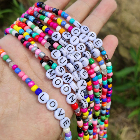 Colorful Beads Initial Choker for Women Trendy LUCKY Kiss ANGEL MOON LOVE Letter Boho Accessories