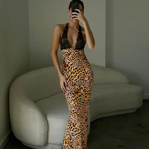 Elegant Tie Dye Floral Chiffon Dress For Women 2023 Summer Sexy Bandage Backless Lace Long Dresses Female Beach Evening Robe