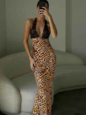 Elegant Tie Dye Floral Chiffon Dress For Women 2023 Summer Sexy Bandage Backless Lace Long Dresses Female Beach Evening Robe