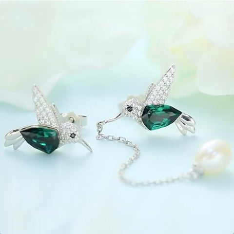 Fashion Blue Green Crystal Hummingbird Necklaces for Women Cute Animal Bird Choker Clavicle Chain Banquet Wedding Jewelry Gift