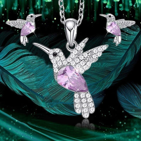Fashion Blue Green Crystal Hummingbird Necklaces for Women Cute Animal Bird Choker Clavicle Chain Banquet Wedding Jewelry Gift
